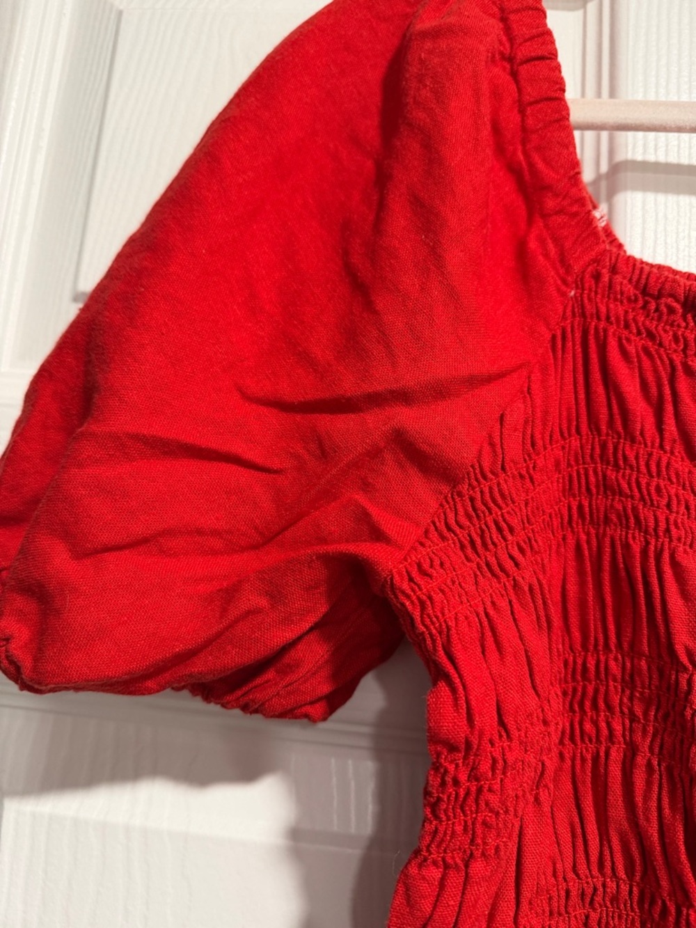 Isabel Maternity by Ingrid & Isabel Red Smocked Puff-Sleeve Midi Dress - Picture 4 of 4